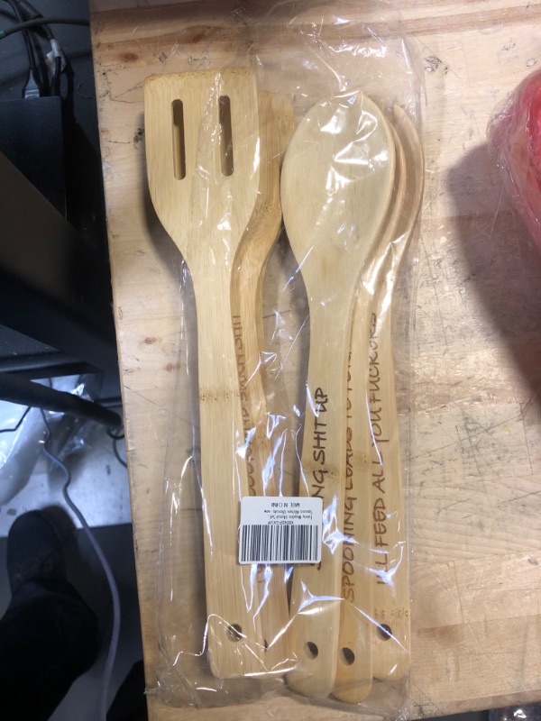 Photo 1 of 6 PCK FUNNY WOODEN UTENSILS