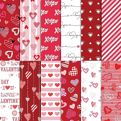 Photo 1 of 24 Sheet Valentine's Day Pattern Paper Set 30x30cm Red Pink Craft Paper Folded Flat for Scrapbooking DIY Decorative Background Cardmaking Supplies ?12 Designs?
