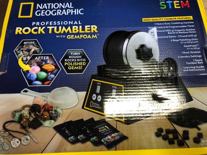 Photo 3 of National Geographic Professional Rock Tumbler Kit - Complete Rock Tumbler Kit with Durable Tumbler, Rocks, Grit, and Patented GemFoam Finishing Foam