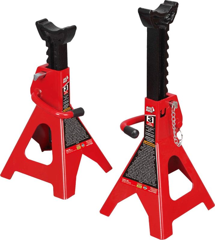 Photo 1 of BIG RED T43002A Torin Steel Jack Stands: Double Locking, 3 Ton (6,000 lb) Capacity, Red, 1 Pair
