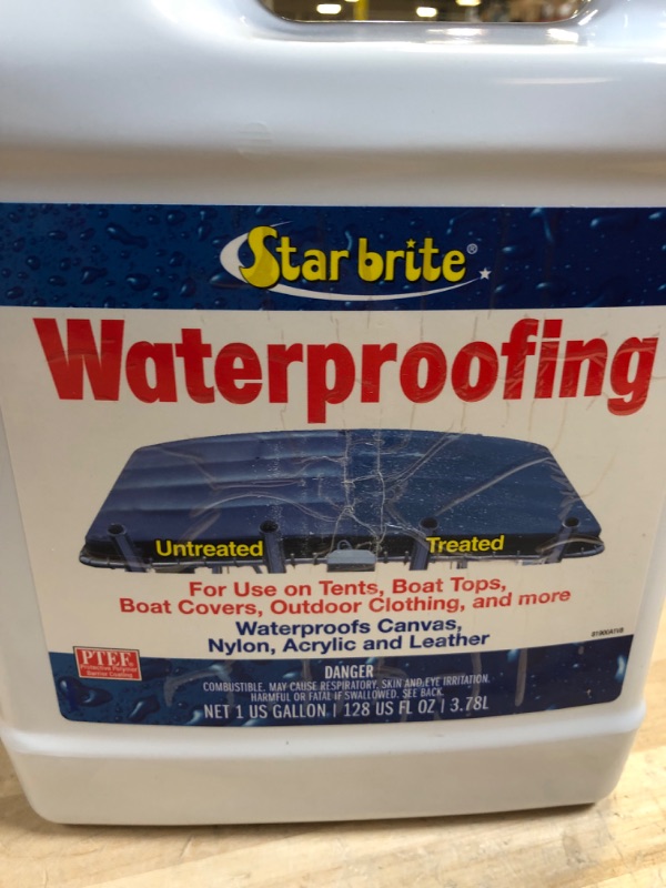 Photo 3 of STAR BRITE Waterproofing Spray, Waterproofer + Stain Repellent + UV Protection for Boat Covers, Car Covers, Bimini Tops, Tents, Jackets, Backpacks, Boots, Awnings, Patio Covers & More 128 Oz Waterproofing Gallon Waterproofer Spray