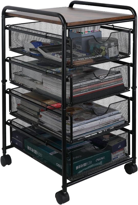 Photo 1 of Mesh File Storage Drawer Carts with 4 Swivel Casters Rolling Wheels Assemble Cube Organizer 4 Drawers, Black