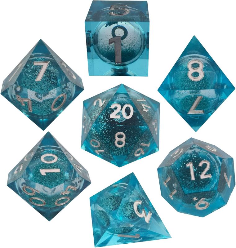 Photo 1 of DND Dice Set -RPG Dice, Polyhedral Dice Set, Role Playing Game Dice Body Liquid Dice MTG D20 Dice Set 100% Handmade Sharpie Blue