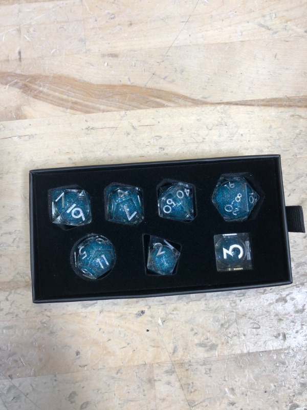 Photo 2 of DND Dice Set -RPG Dice, Polyhedral Dice Set, Role Playing Game Dice Body Liquid Dice MTG D20 Dice Set 100% Handmade Sharpie Blue