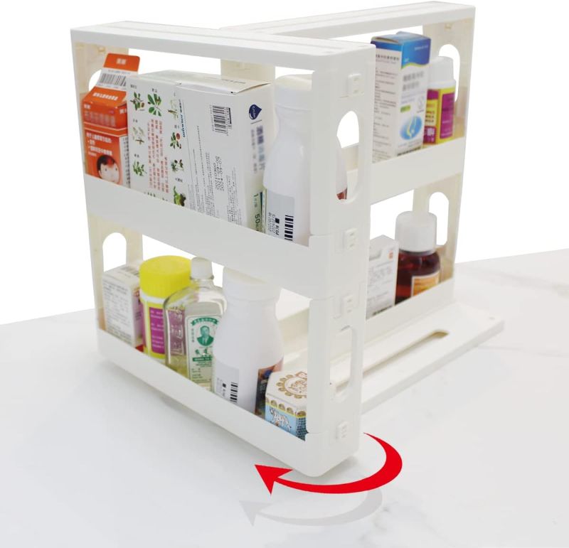 Photo 1 of  Medicine Cabinet Organizer 2-Tier Pull-and-Rotate Shelf Storage Rack Organizer for Holding Prescription Bottles, Cosmetics