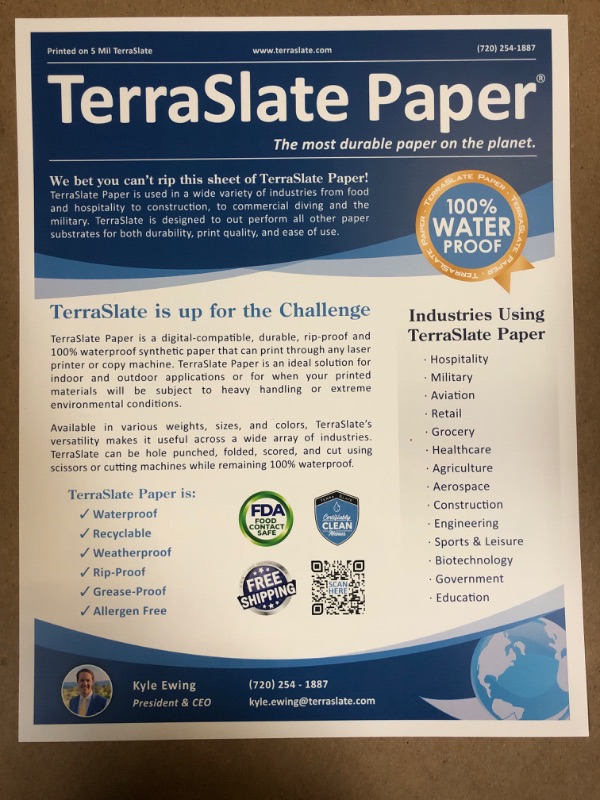 Photo 4 of TerraSlate Paper 5 MIL 11" x 17" Waterproof Laser Printer/Copy Paper 50 sheets