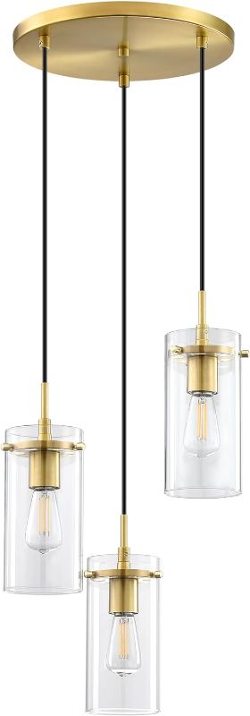 Photo 1 of Doraimy Lighting Modern Industrial 3 Light Indoor Hanging Kitchen Island Light Brushed Bronze Finish,Clear Glass Chandelier Shade for Bar Dining Room Over Sink