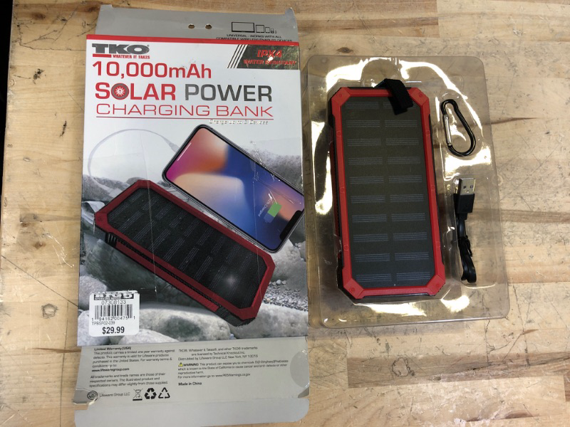 Photo 1 of TKO 10,000 mAh Solar Charging Water-Resistant Power Bank
