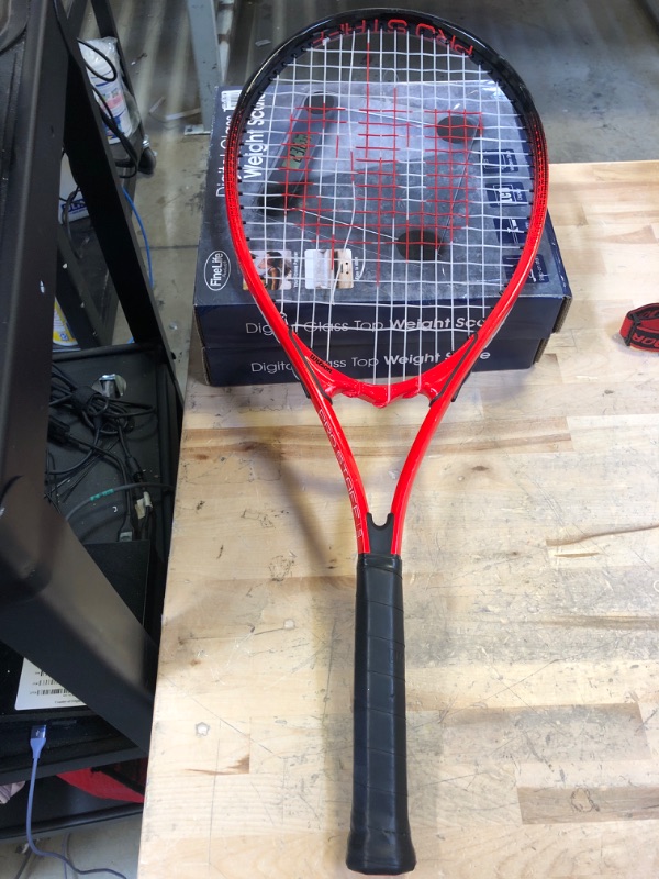 Photo 2 of ++NEEDS TO BE RETHREADED++  WILSON Pro Staff Precision XL 110 Adult Recreational Tennis Racket - Grip Size 3-4 3/8", Red
