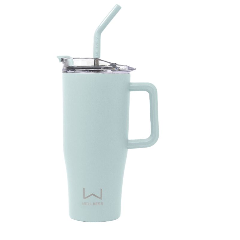 Photo 1 of ++HOLE IN STRAW++ Wellness 30 oz. Double Wall Tumbler with Carrying Handle
