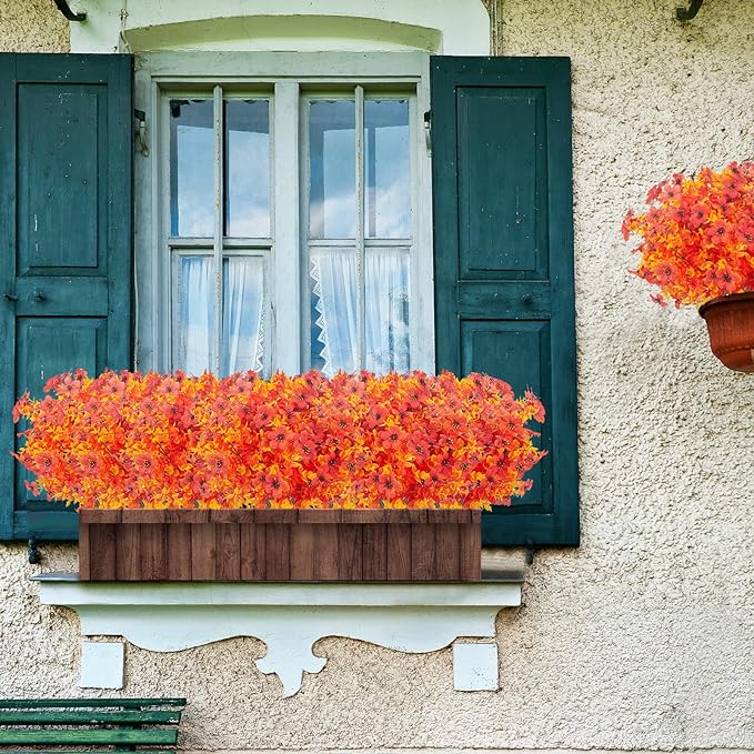 Photo 1 of 18PCS Outdoor Fall Orange Artificial Flowers for Front Pon Window Box Hanging Basket Wedding