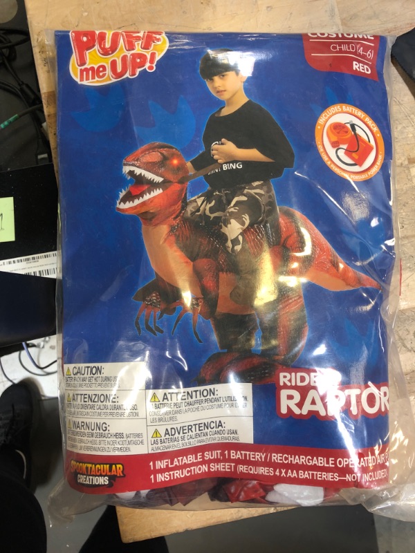 Photo 2 of Spooktacular Creations Inflatable Halloween Costume Ride A Raptor Inflatable Costume with LED Light Eyes (Red, Child (4-6))