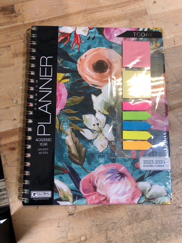 Photo 2 of HARDCOVER Academic Year 2023-2024 Planner: (June 2023 Through July 2024) 8.5"x11" Daily Weekly Monthly Planner Yearly Agenda. Bookmark, Pocket Folder and Sticky Note Set (Teal Floral) LARGE: 8.5" x 11"