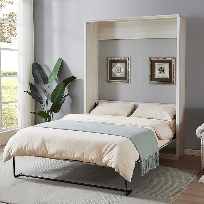 Photo 1 of Harper & Bright Designs Queen Size Murphy Bed Cabinet Wall Bed Space-Saving Bed Perfect for Guest Room, for Bed Room, Guest Room, Home Office, Rustic White