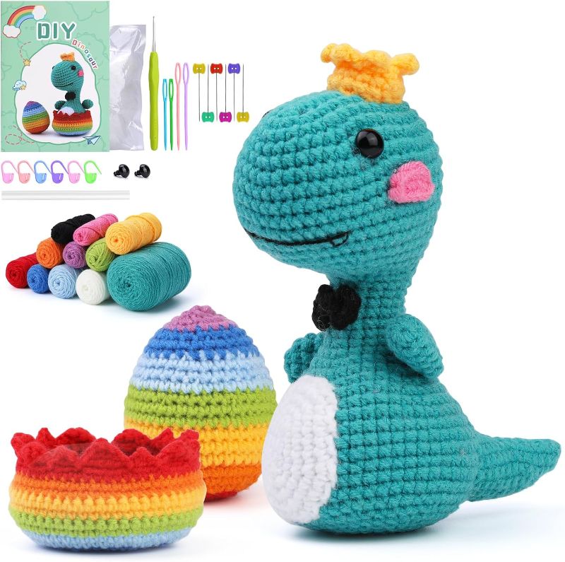 Photo 1 of Crochet Kit for Beginners?Junior Crochet Set - Progressive Video Tutorial for The Junior Crochet Collection, Adult and Children's Crochet Set, DIY Knitting Products, (Dinosaur Eggs)
