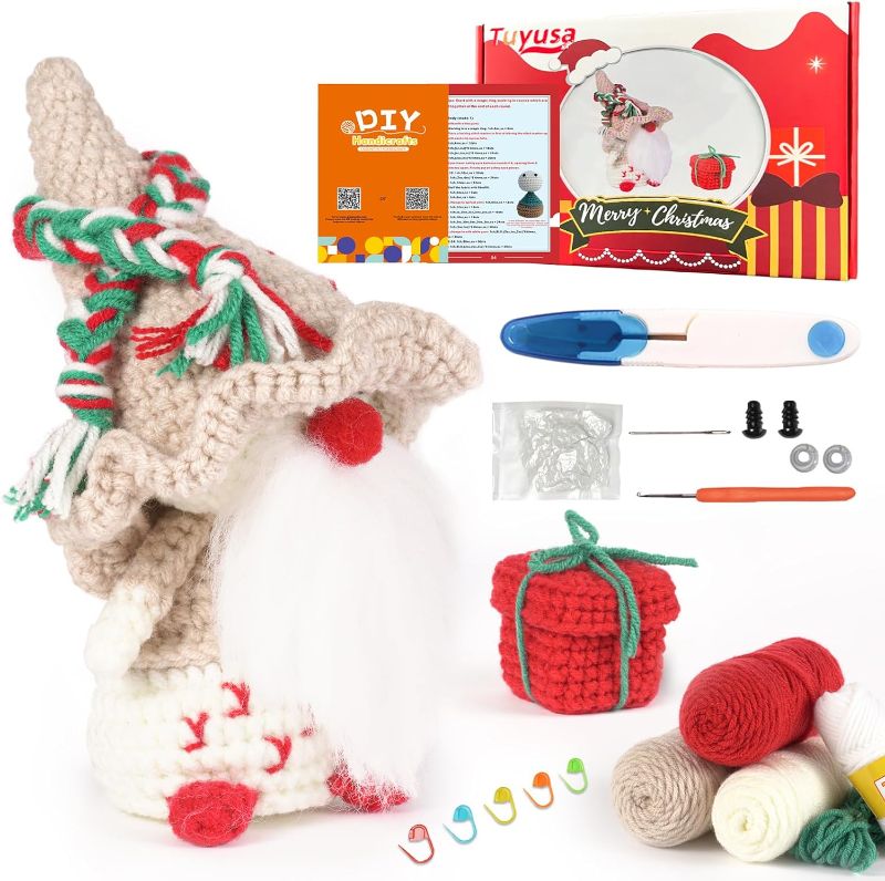 Photo 1 of Christmas Crochet Kit for Beginners, Crochet Kit Gifts for Christmas, Beginner Crochet Kit for Kids Adults, Knitting Kit Hooks Yarn Set with Step-by-Step Video Tutorials, Knitting Supplies

