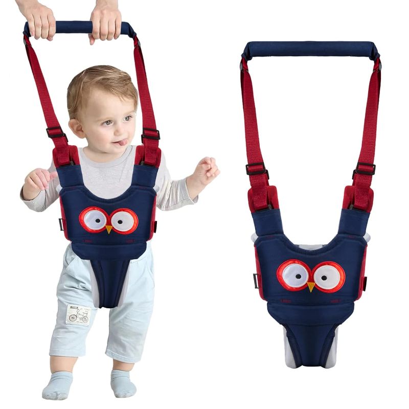 Photo 1 of Baby Walking Harness Handheld Baby Walker Assistant Belt Adjustable Toddler Infant Safety Harnesses Standing Up Walking Learning Helper with Detachable Crotch for 9-24 Month (DarkBlue Owl)
