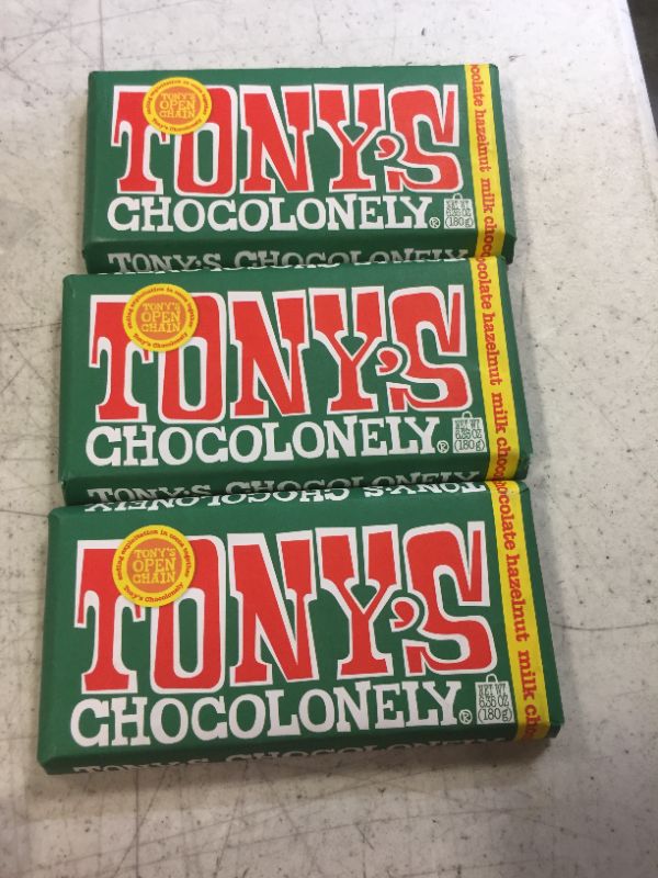 Photo 2 of 3 PACK- Tonys Chocolonely Milk Chocolate, Hazelnut, 32% Cocoa - 6.35 oz- 10/2024