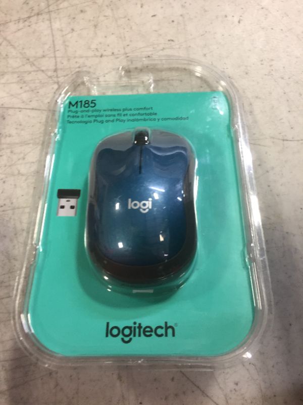 Photo 2 of Logitech M185 Wireless Mouse, 2.4GHz with USB Mini Receiver, 12-Month Battery Life, 1000 DPI Optical Tracking, Ambidextrous, Compatible with PC, Mac, Laptop - Blue