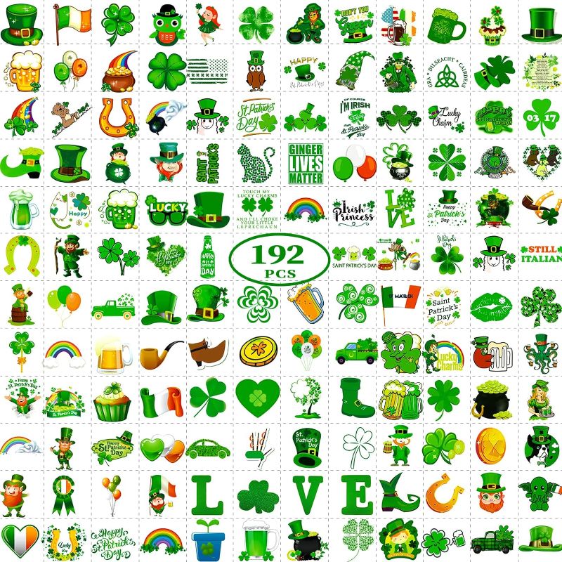 Photo 1 of 2 PACK--- Zomme 192 PCS Unique Design St Patricks Day Tattoos, Include Shamrock Tattoos, Green Temporary Tattoos and St. Patrick's Day Tattoos Stickers, Lucky Clover Temporary Tattoos for Party Favors Accessories or Irish Party
