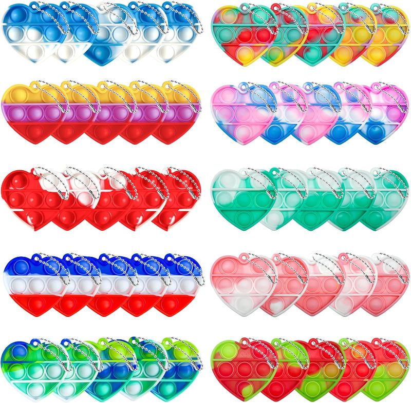 Photo 1 of 50 Pcs Valentines Day Gift Mini Push Pop Bubble Fidget Toy, Keychain Bubble Pop Desk Toy, Fidget Keychain Relieve Anxiety Stress Pop Fidget Toy
