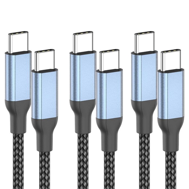 Photo 1 of 2FT USB C to USB C Cable, 3Pack 60W 2 Foot USB C Cable Braided Short USB Type C Cable Fast Charging 2 ft USBC-C Cable for iPhone 15pro/15 Pro Max, Galaxy S23, iPad Pro/Air 2020, MacBook Air/Pro, PS5
