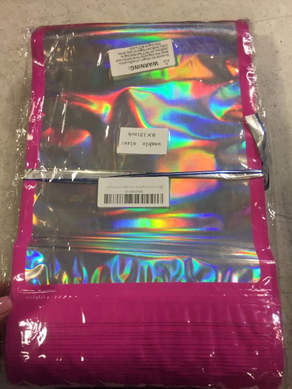 Photo 2 of 100-pack 9×12 inch mylar bags with clear window holographic resealable sealable packaging zip bag for small bussiness jewelry candy sample food packing supplies ?peach?
