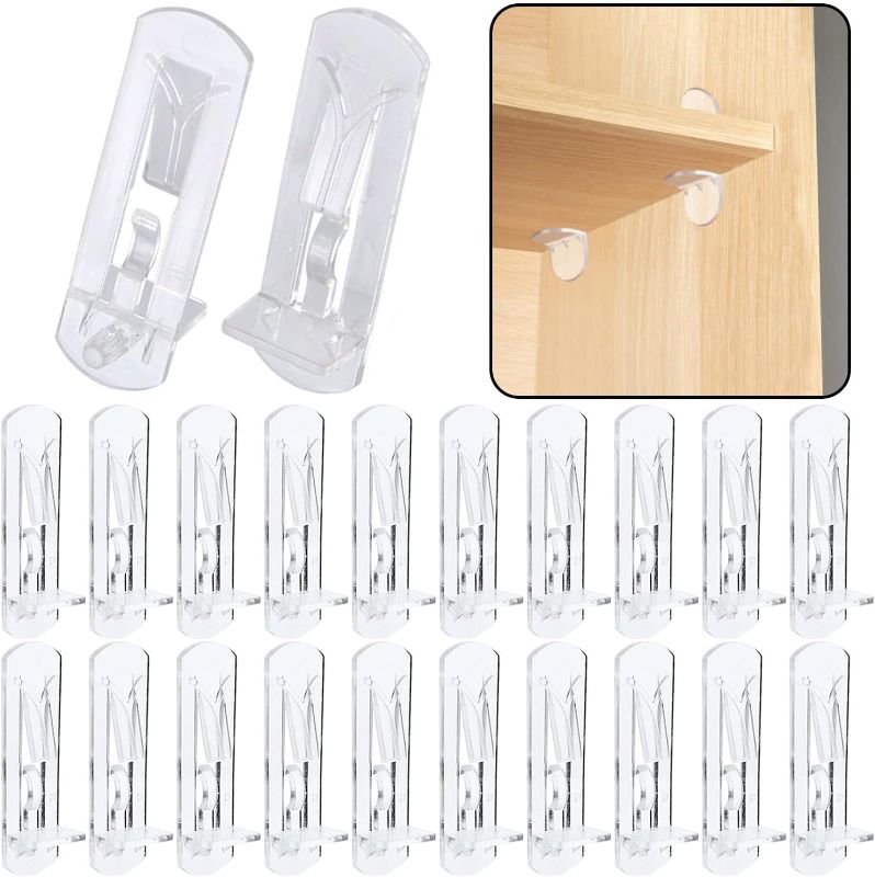 Photo 1 of 20pcs Plastic Locking Shelf Support Pegs,6mm Shelf Pins,Self-Locking Bracket Clips,Clear Shelf Pegs for for Kitchen Cabinet Furniture Book Shelves, 6mm Peg x 3/4" Thick Shelves
