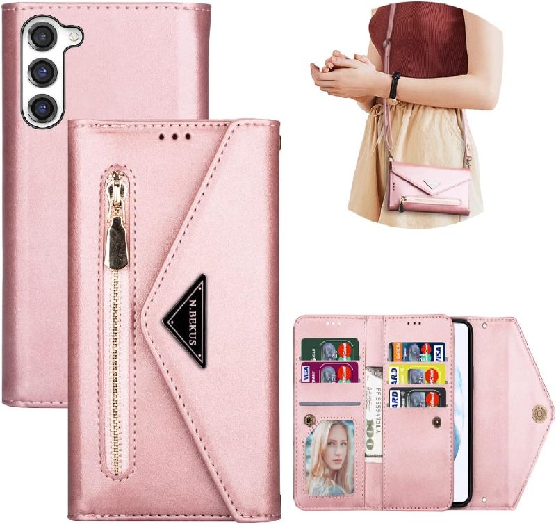 Photo 1 of Crossbody Purse Phone Case for Samsung Galaxy S23+ Plus (Not for S23) for Women, Adjustable Lanyard Zipper Wallet Cases Cover with Card Holder for Samsung Galaxy S23 Plus Handbag -Rose Gold
