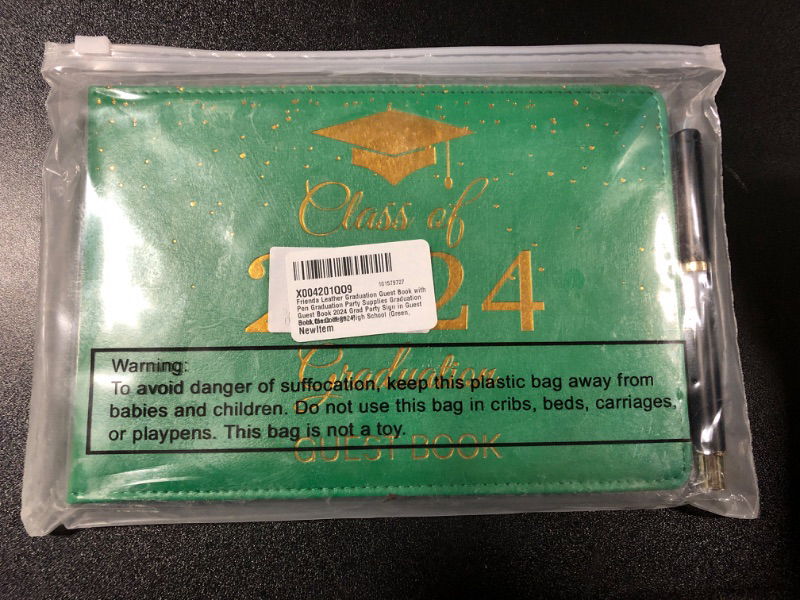 Photo 1 of Frienda Leather Graduation Guest Book with Pen Graduation Party Supplies Graduation Guest Book 2024 Grad Party Sign in Guest Book for College, High School (Green, Gold,Class of 2024) Class of 2024 Green, Gold