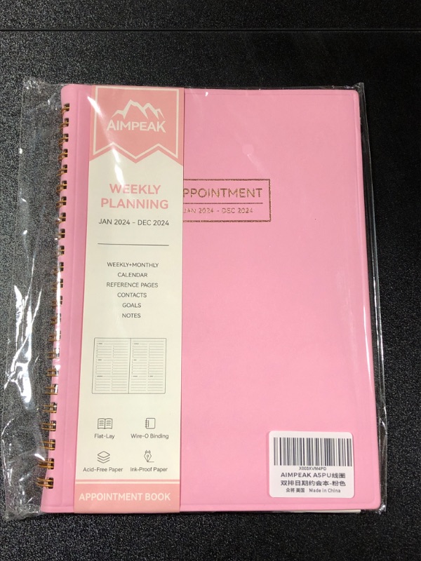 Photo 2 of Appointment Book 2024, Daily Weekly and Monthly Planner Jan.2024-Dec.2024, AIMPEAK Appointment Book, Hourly Planner for Women, Academic Year Planner, Faux Leather Cover, Pink(A5, 5.5"x8.5") 5.5"x8.5" Pink