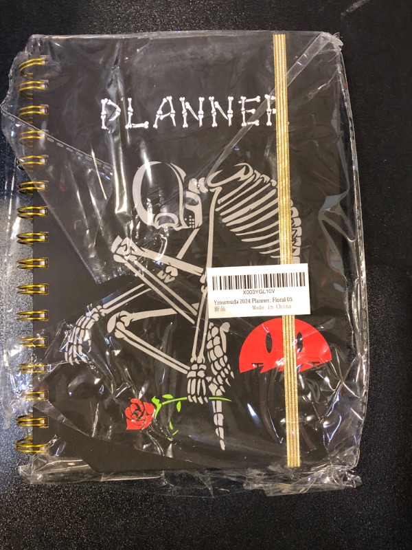 Photo 2 of 2024 Planner, 12-Month Weekly Monthly Planner from JAN.2024 to DEC.2024, 8.4" X 6", Planner Notebook with Spiral Bound, Stickers & Sticky Index Tabs, Thinker Skull Black - 02