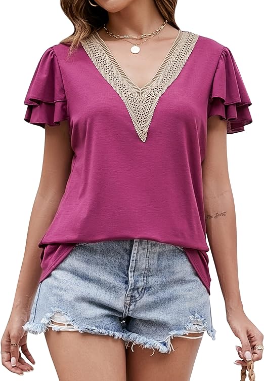 Photo 1 of BMJL Women's Business Casual Shirt Dressy Work Blouses V Neck Top Short Sleeve Summer Blouses XL
