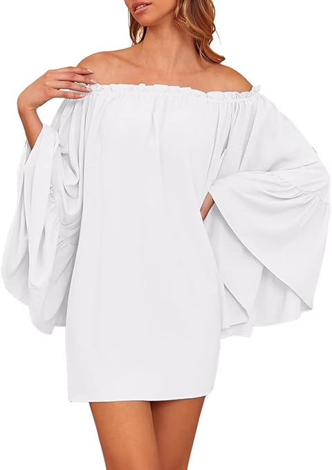 Photo 1 of Dokotoo Womens Summer Casual Dress Beachwear Bell Long Sleeve Off The Shoulder Tops Beach Cover Up M
 