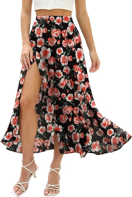 Photo 1 of DEEP SELF Women Maxi Skirt for Summer Casual Ruffle Slit Elastic High Waist Flowy Floral Boho Long Skirts
size small 