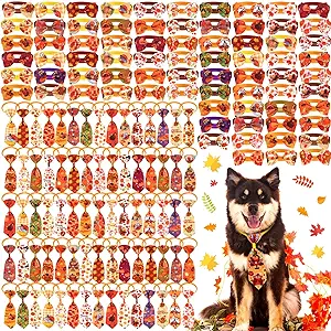 Photo 1 of Chunful 150 Pcs Valentine's Day Dog Bow Ties Collars Bulk Adjustable Dog Bowties Neckties Collars Set for Small Medium Pet(Maple Leaves)
