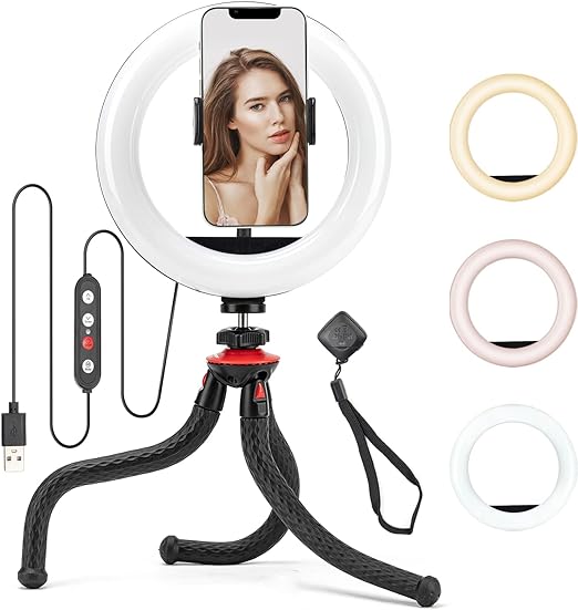 Photo 1 of Fotopro 8'' Ring Light Tripod Stand, Selfie Ring Light with Phone Mount Holder and Remote Led Dimmable Ringlight with Flexible Mini Tabletop Tripod for Makeup Vlogging Video Live Streaming
