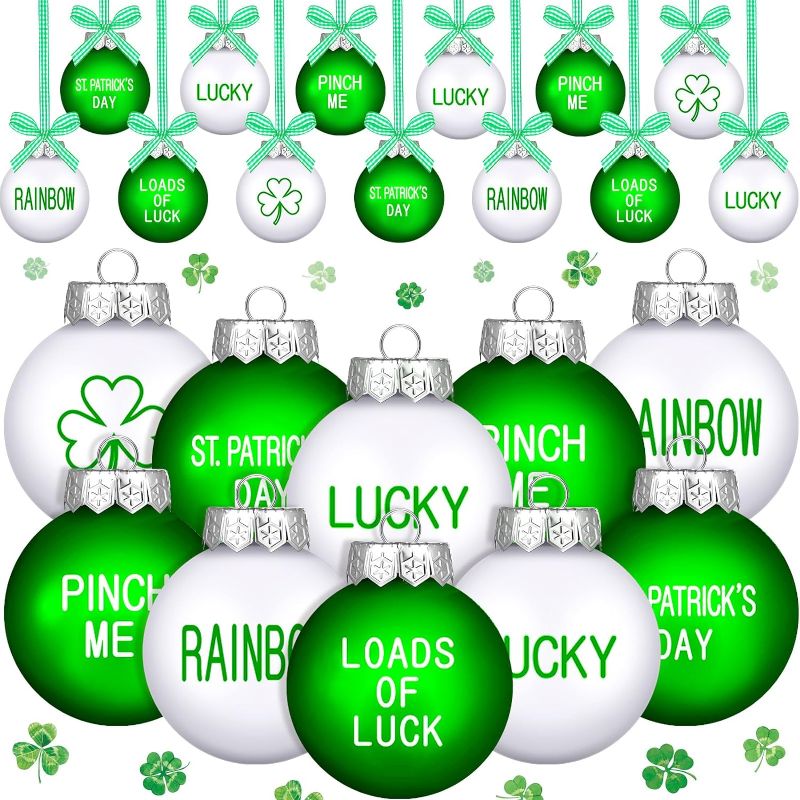 Photo 1 of 12 Pcs St. Patrick's Day Ball Ornaments for Tree Shamrock Hanging Ball Ornament Irish Good Luck Clover Ball Decorations Green Shamrock Decor for St. Patrick's Day Irish Party Tree(Rainbow)
