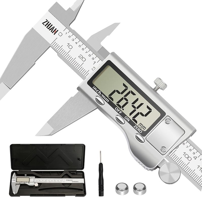 Photo 1 of Digital Calipers, Stainless Steel Vernier Caliper Measuring Tool, Large LCD Screen, Splash-Proof Design, Auto-Off Function, Inch/Metric Conversion, Great for Home/DIY Measurements (0-6 Inch)
