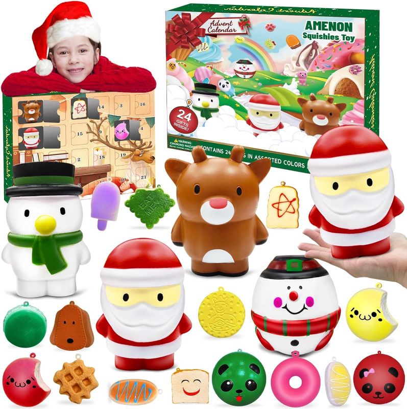 Photo 1 of Christmas Fidget Advent Calendar 2023 for Kids 24 Days of Surprises Stress Relief Toys Countdown Calendar 4 Xmas Jumbo Slow Rising + 12 Animals + 8 Mochi Toys Xmas Party Favors Stocking Stuffer Gifts
