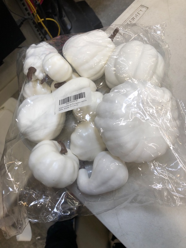 Photo 2 of 12PCS Artificial White Pumpkins for Decorating, Fall Decor Fake Plastic Foam Pumpkins Decorations for Harvest Festival Thanksgiving Halloween, Pumpkin Decor For Home Fall Autumn Table Wedding Party
