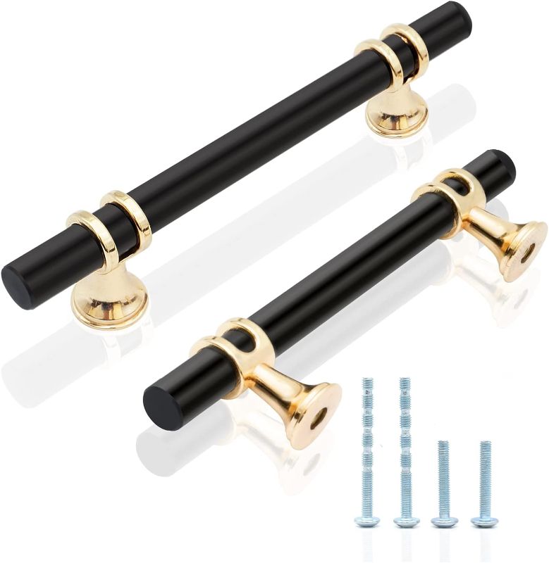 Photo 1 of 5 Pack Black and Gold Cabinet pulls, 3-3/4 inch (96mm) Hole to Hole Center, 6 inch Length, Black and Gold Drawer pulls, Black Gold Kitchen Cabinet Handles
