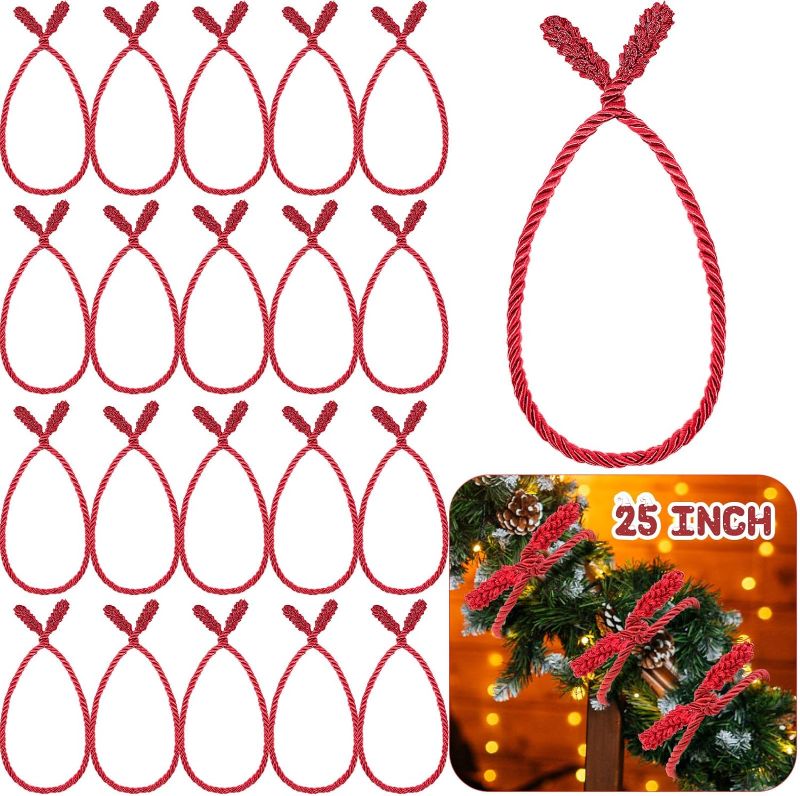 Photo 1 of 20 Pcs 25 Inch Extra Long Christmas Garland Ties Christmas Decorative Twist Ties for Banister Reusable Flexible Twist Ties for Xmas Holiday Home Decorations Christmas Craft Wrapping (Red)
