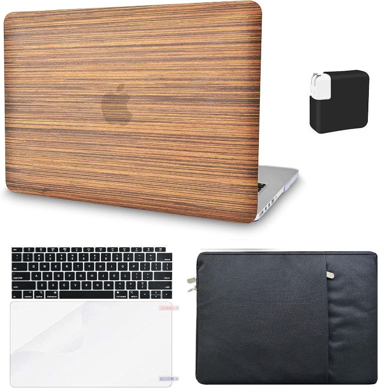 Photo 1 of Compatible with MacBook Pro 13 inch Case A2159 A1989 A1706 A1708 Touch Bar Italian Leather Hard Shell + Keyboard Cover + Sleeve + Screen Protector + Charger Case (Wood Leather 2)