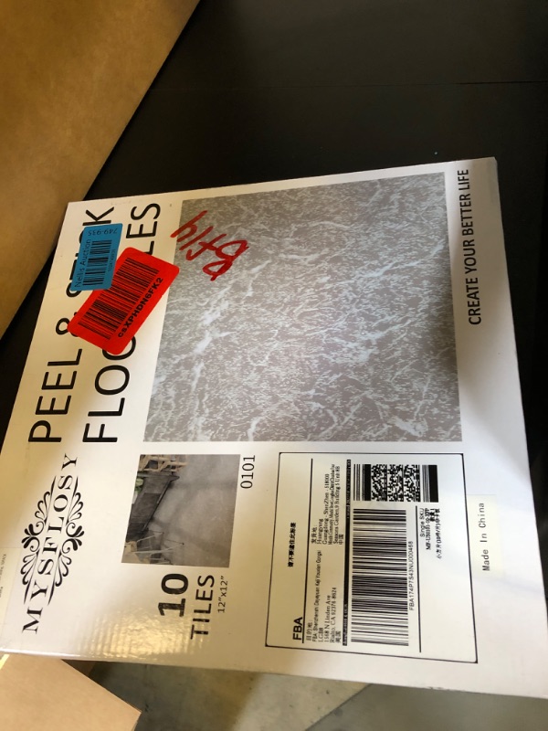 Photo 1 of Mysflosy Peel and Stick Floor Tiles, Self Adhesive Waterproof Vinyl Flooring, 12''x12'' Cyan Splash Stone DIY Floor Sticker for Kitchen, Bathrooms & Bedroom, 1.5mm Thickness, 10 Tiles 10 Gray with White