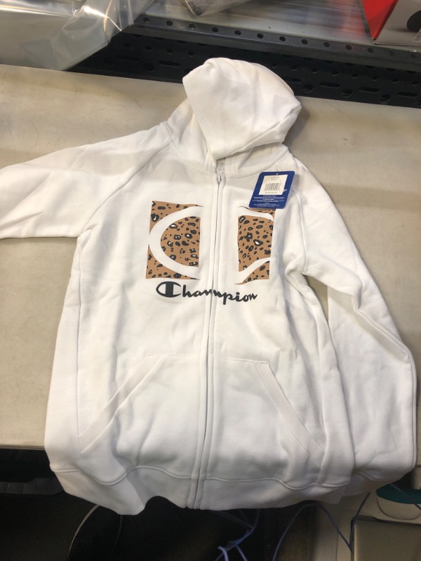 Photo 2 of Champion Girls Sweatshirt Full Zip Up Fleece Hoody Sweatshirt Top Kids Clothes Large White Leopard