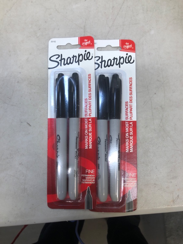 Photo 2 of 2 PACK Sharpie Permanent Markers Fine Point Black 2 Count