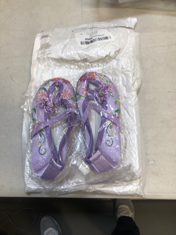 Photo 2 of CCJRLM Encanto Mirabel Isabela Shoes for Girls Costume Cosplay Dress Up Embroidery Mary-Jane Ballet Shoes Purple 6 Toddler Purple