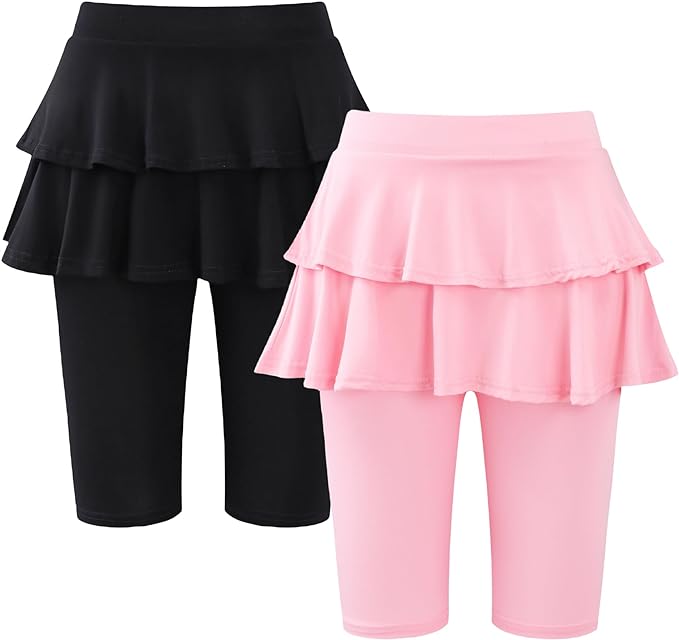 Photo 1 of Deuerr Girls Knee-Length Leggings with Skirt Summer Stretchy Athletic Pants for Girl 4-10 Years
140