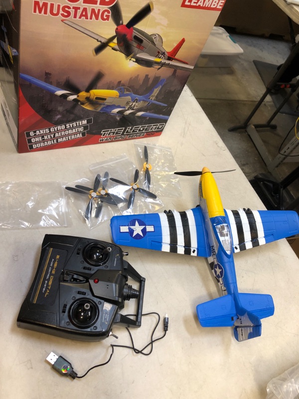 Photo 2 of LEAMBE RC Plane 4 Channel Remote Control Airplane with 3 Modes - Ready to Fly Upgrade P51 Mustang RC Airplane for Beginners Adult with Xpilot Stabilization System & One Key Aerobatic P51-blue